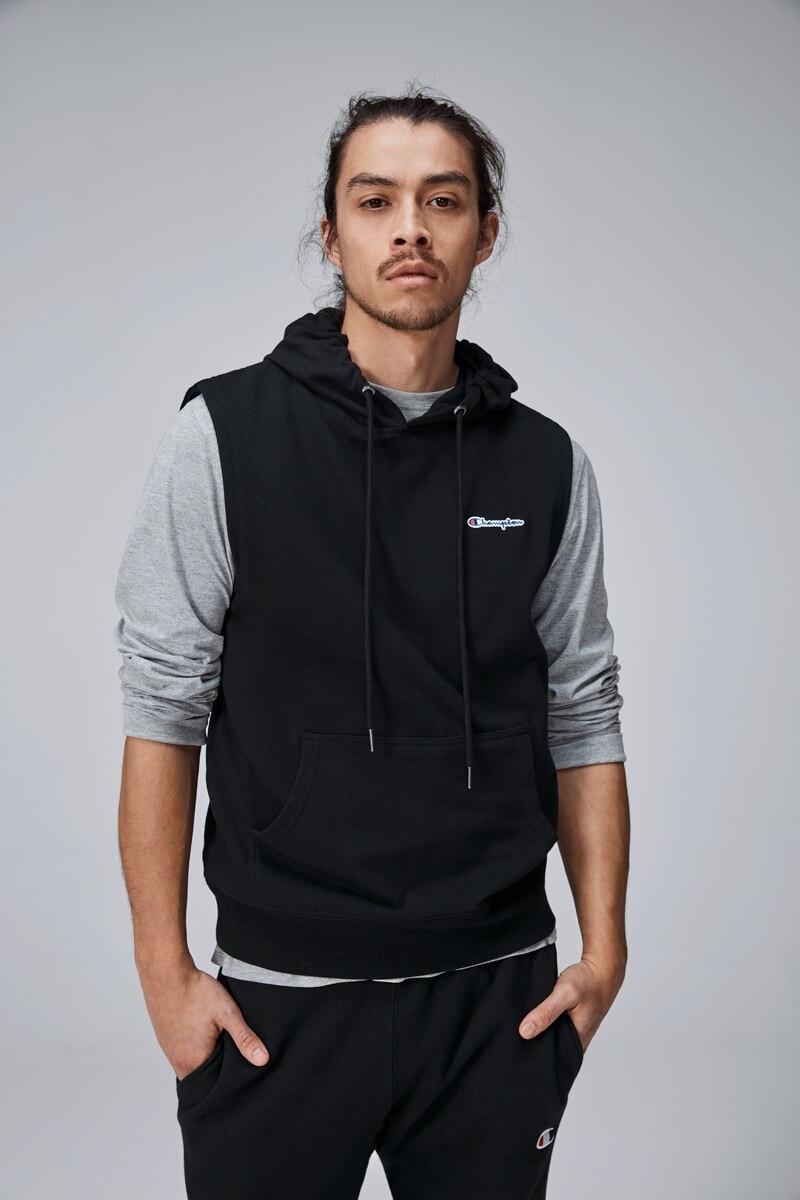 CHAMPION French Terry Script Sleeveless Hoodie | AXX8N