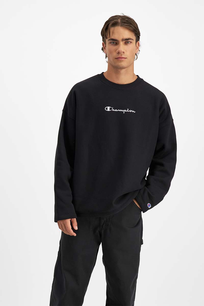 Reverse Weave Liquid Metal Logo Relaxed Hem Crew