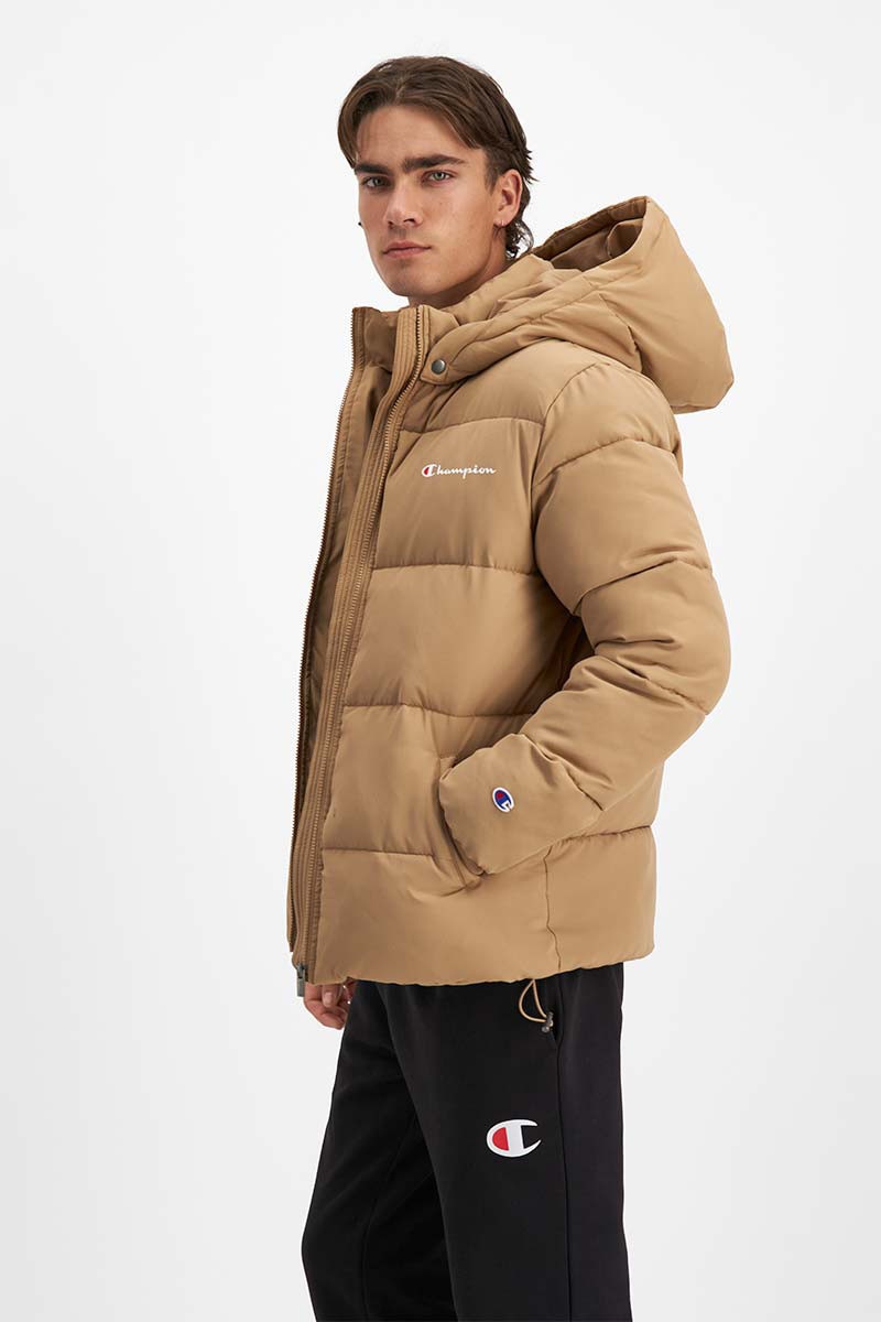 Champion logo sleeve mens puffer jacket clearance