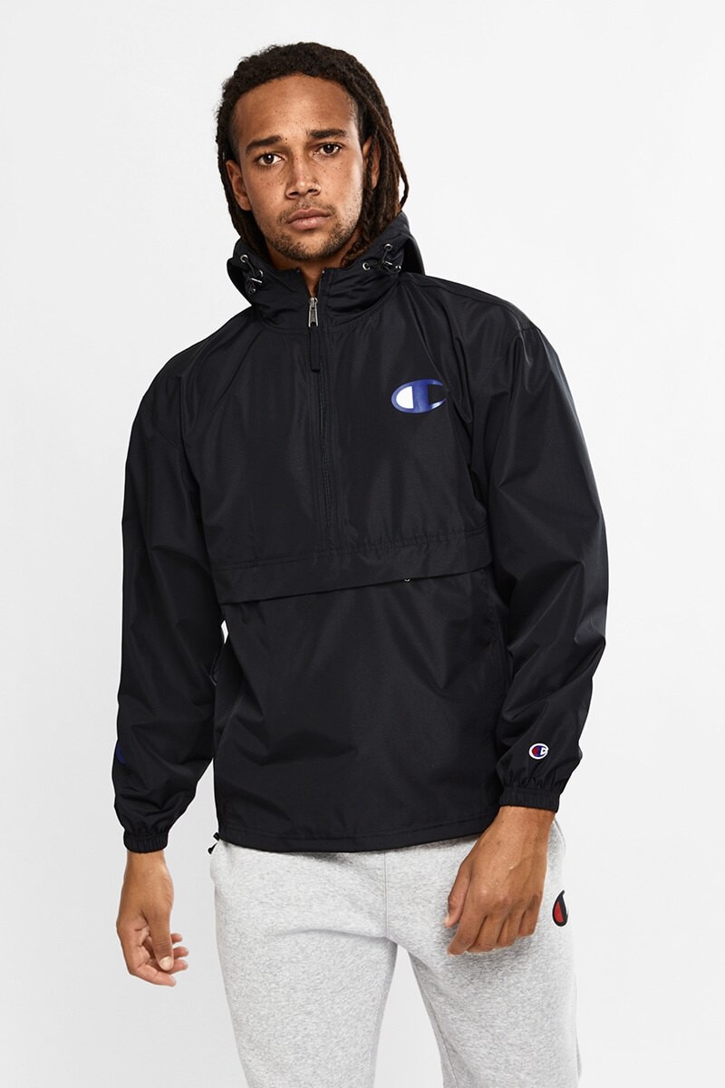 Champion windbreaker mens black deals