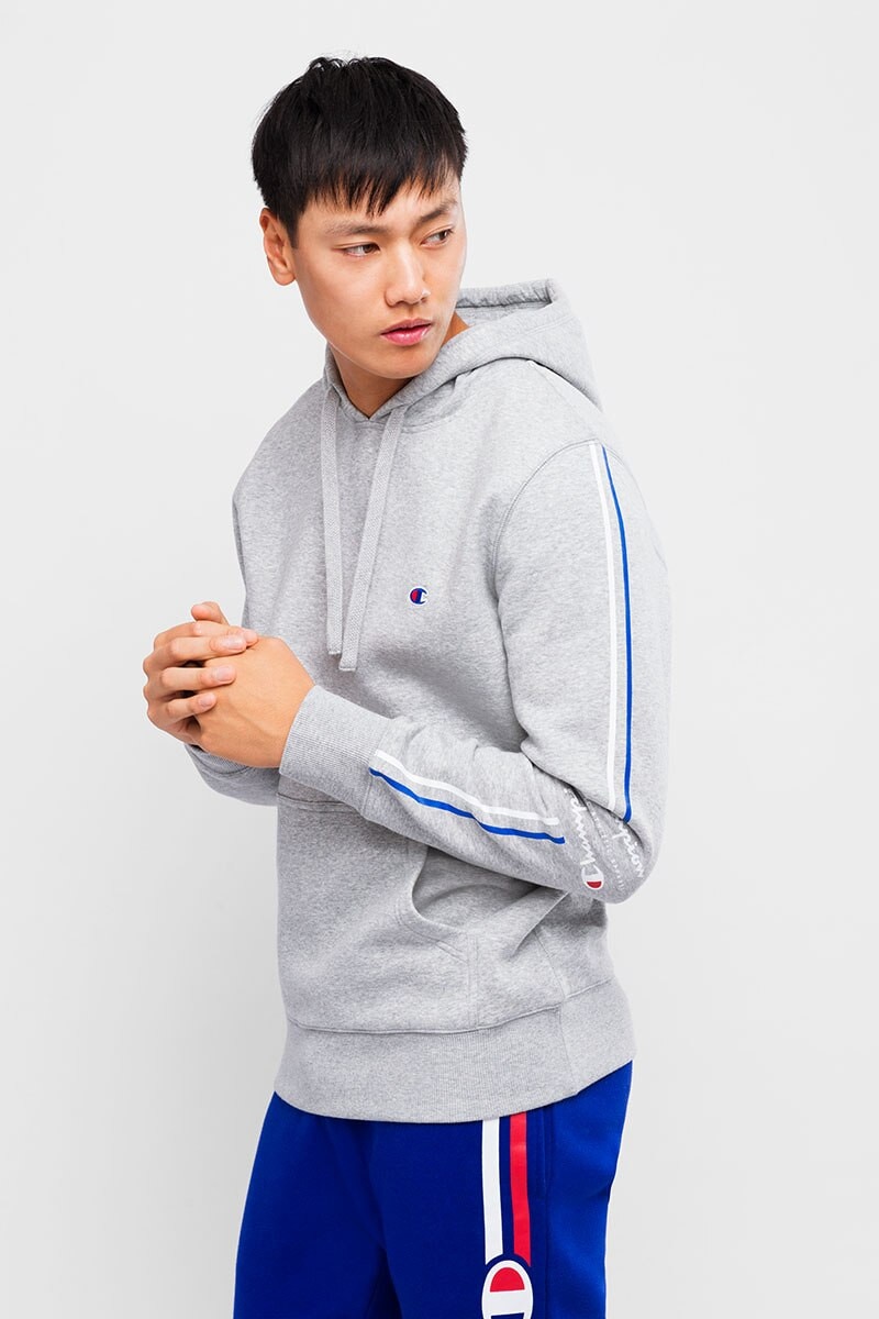 Champion graphic tape hoodie clearance