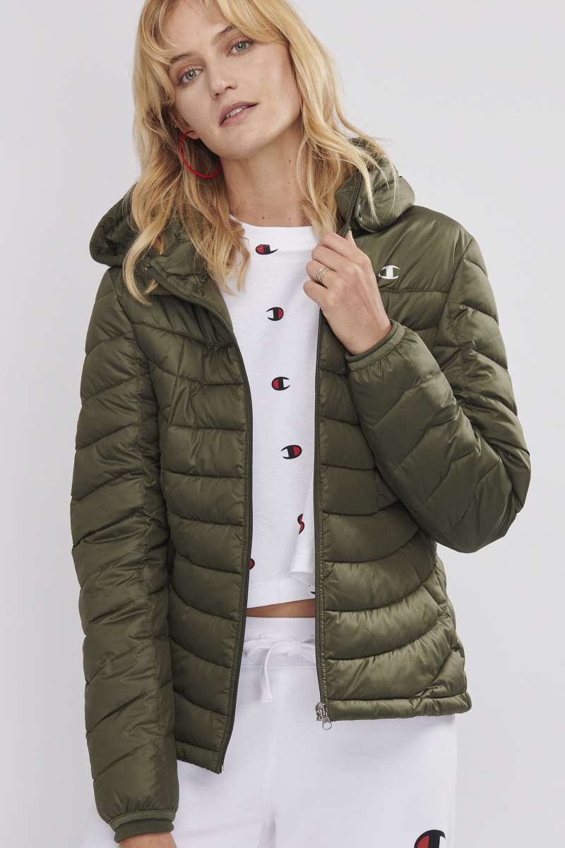 metallic champion puffer jacket red