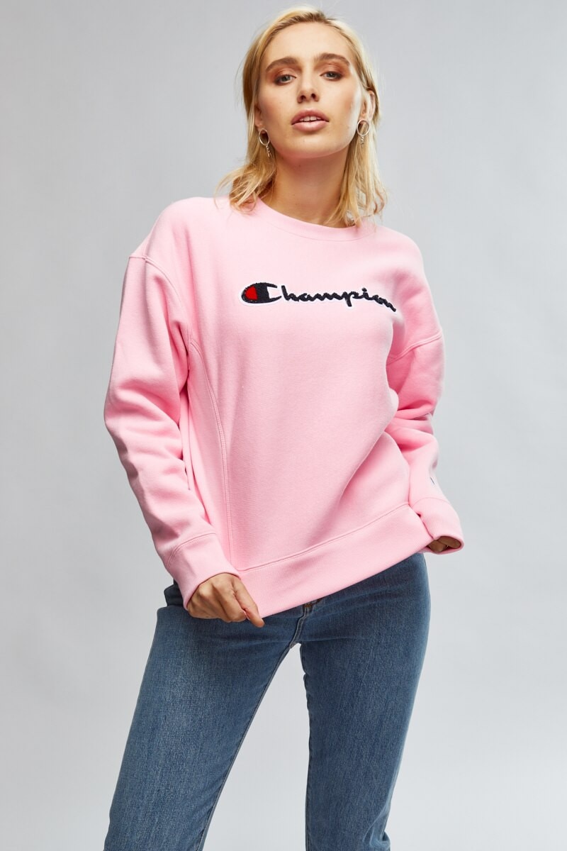 Champion reverse weave chenille script crew neck sweatshirt shop