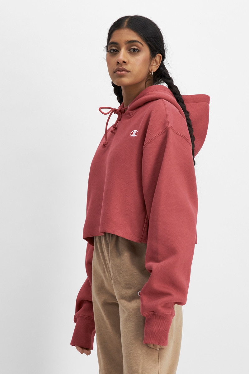 Champion red cropped hoodie sales