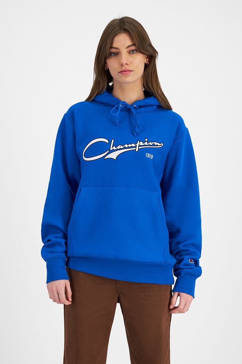 Champion reverse weave all over cursive script logo hoodie clearance
