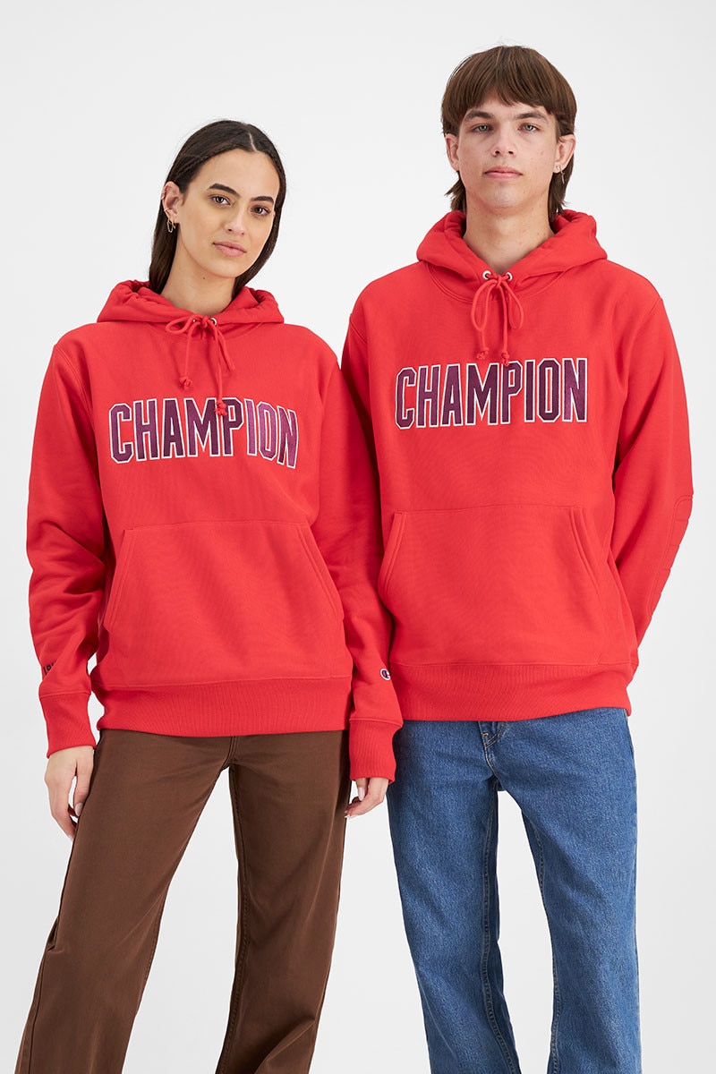Red champion heritage hoodie top