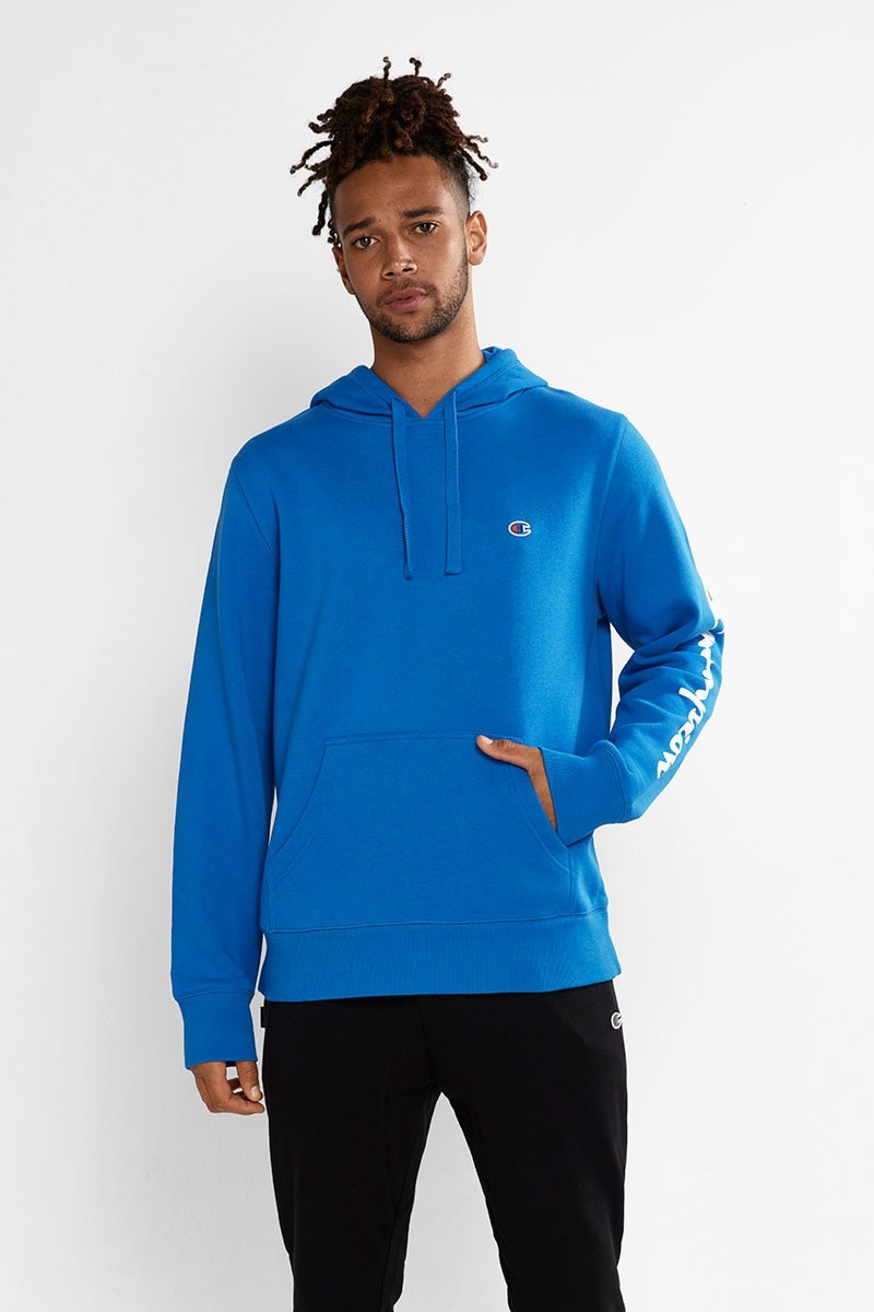 Champion graphic tape hoodie clearance