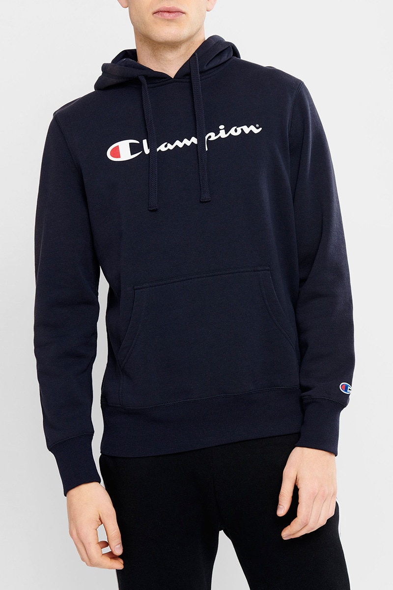 Champion all over print script boyfriend hoodie deals