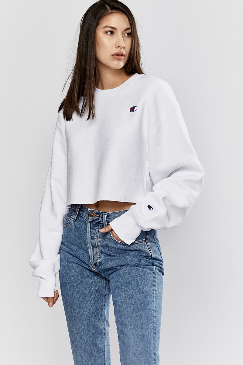 Reverse Weave Cropped Cut Off Crew