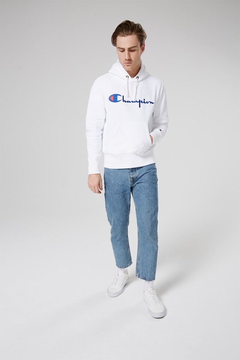 Reverse Weave Hooded Script Sweatshirt