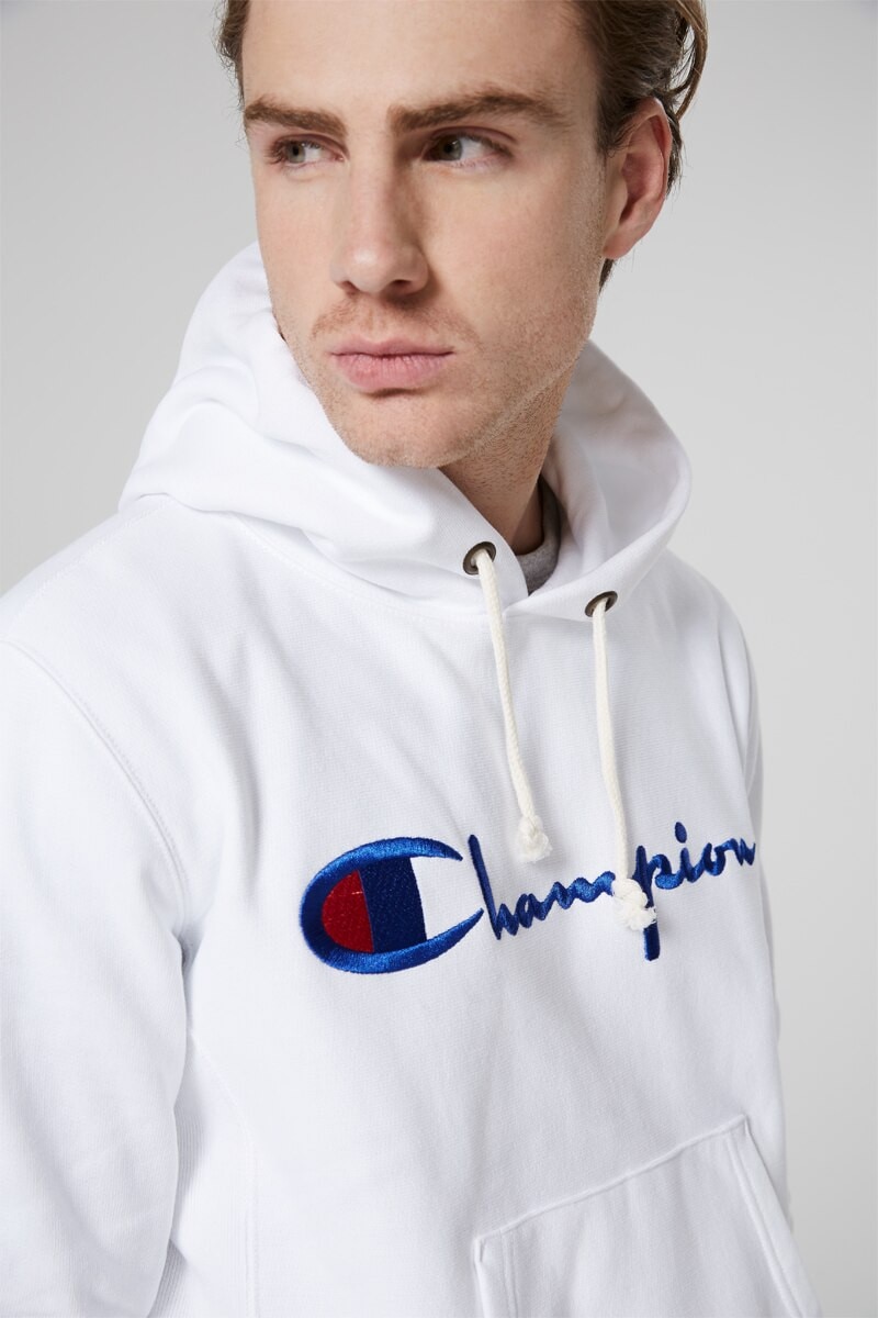 Champion hoodie logo on back new arrivals