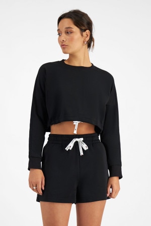 Champion black cropped crew neck sweatshirt clearance